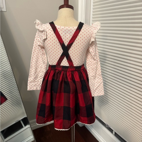 Pippa & Julie | Red & Black Plaid Jumper Dress with Long Sleeve Shirt | Size 4 - Picture 2 of 8
